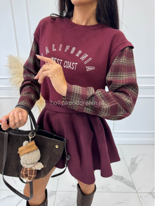 Sweter z rękawem koszulowym w kratę bordowy KSAWERY 17 - photo #2