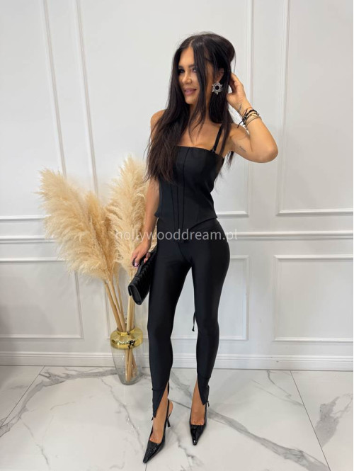 Legginsy z połyskującego materiału i wysoką gumką w pasie czarne MILAN 161 - photo #1