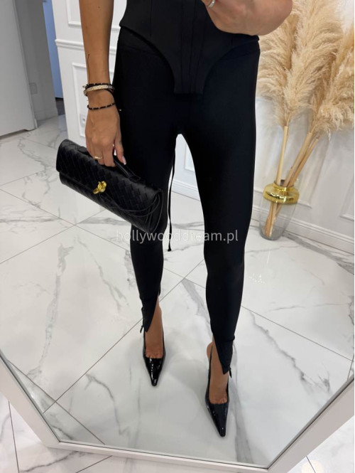 Legginsy z połyskującego materiału i wysoką gumką w pasie czarne MILAN 161 - photo #8