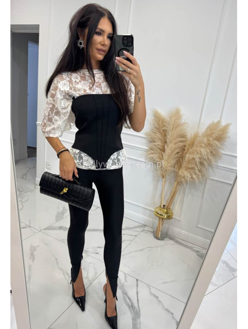 Legginsy z połyskującego materiału i wysoką gumką w pasie czarne MILAN 161 - photo #12