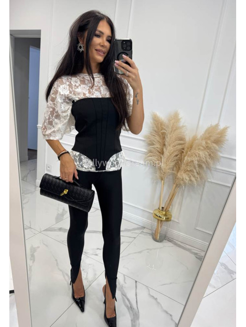 Legginsy z połyskującego materiału i wysoką gumką w pasie czarne MILAN 161 - photo #13