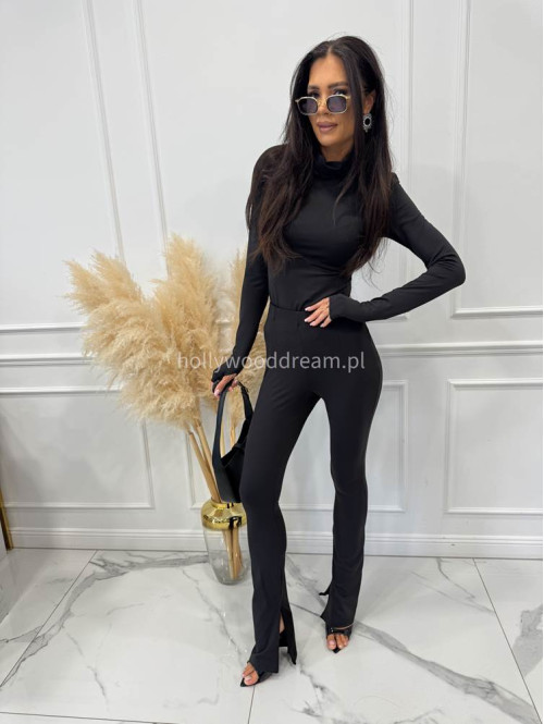 Legginsy dzwony z zamkiem na nogawce czarne BELLON 171 - photo #15