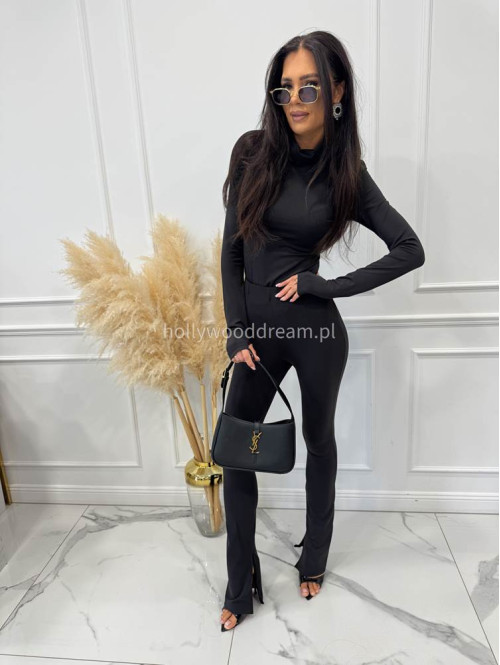 Legginsy dzwony z zamkiem na nogawce czarne BELLON 171 - photo #16