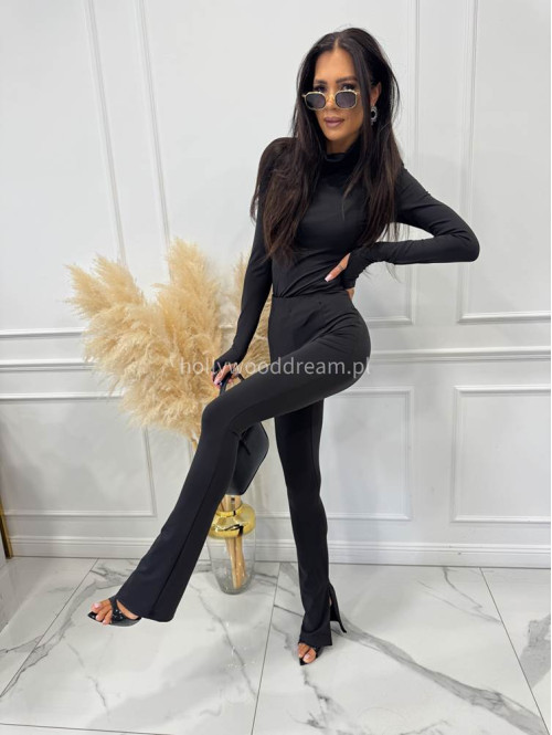 Legginsy dzwony z zamkiem na nogawce czarne BELLON 171 - photo #18