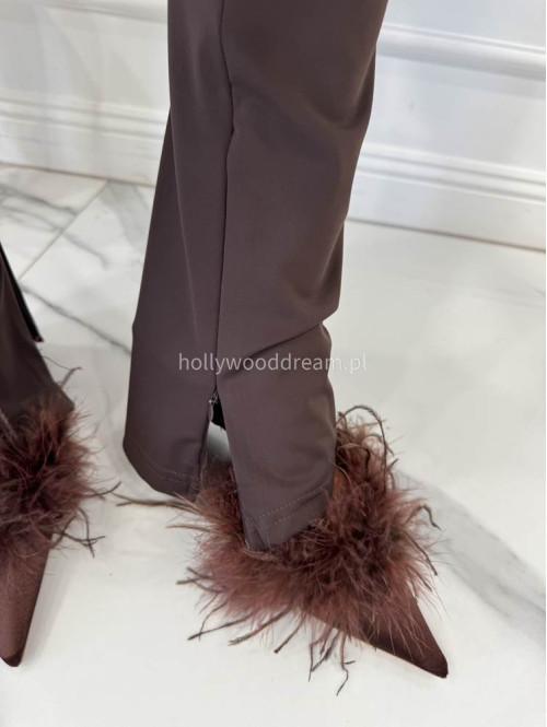 Legginsy dzwony z zamkiem na nogawce czekoladowe BELLON 171 - photo #25