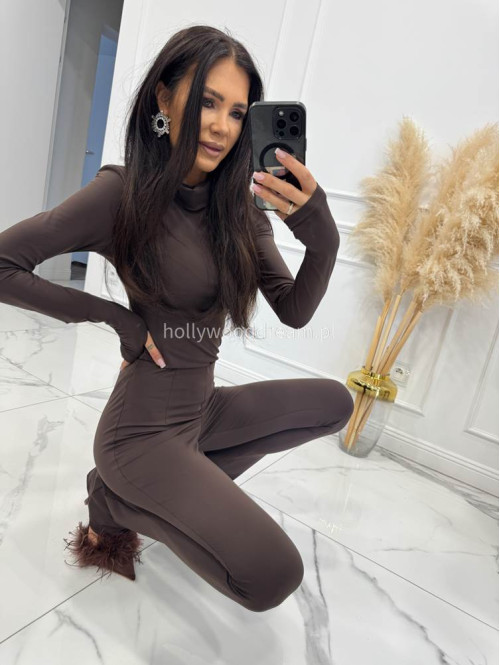 Legginsy dzwony z zamkiem na nogawce czekoladowe BELLON 171 - photo #26