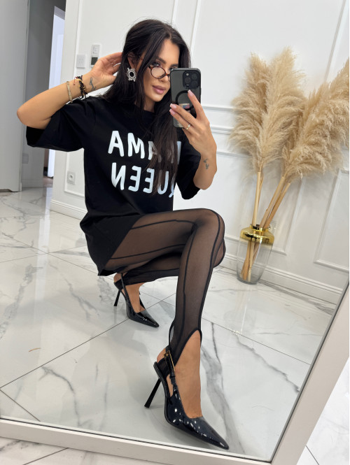Komplet T-shirt oversize i legginsy z siateczki z zapiętką czarny Drama 180