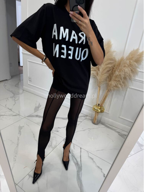 Komplet T-shirt oversize i legginsy z siateczki z zapiętką czarny Drama 180 - photo #1