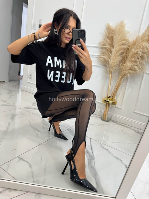 Komplet T-shirt oversize i legginsy z siateczki z zapiętką czarny Drama 180 - photo #6