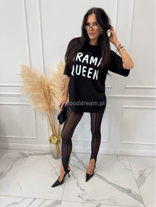 Komplet T-shirt oversize i legginsy z siateczki z zapiętką czarny Drama 180 - photo #10