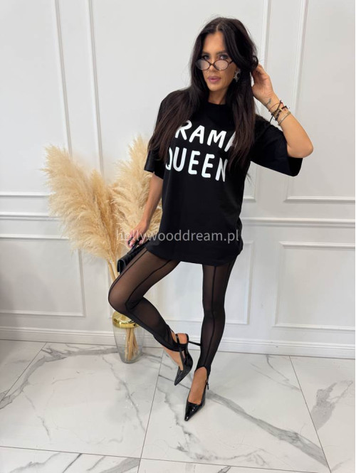 Komplet T-shirt oversize i legginsy z siateczki z zapiętką czarny Drama 180 - photo #11