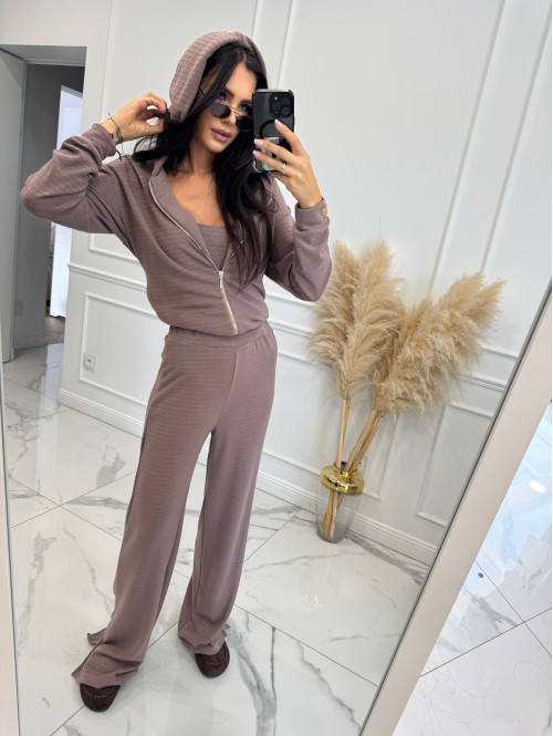 Komplet 3 częściowy bluza+ top +spodnie mokka ADI 185