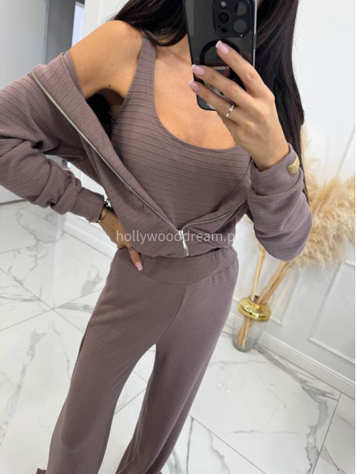Komplet 3 częściowy bluza+ top +spodnie mokka ADI 185 - photo #3