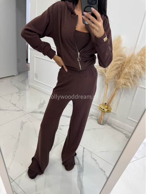 Komplet 3 częściowy bluza+ top +spodnie brązowy ADI 185 - photo #3