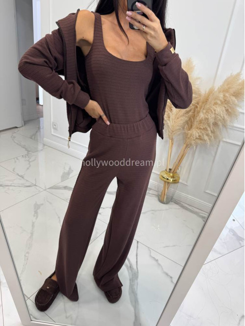 Komplet 3 częściowy bluza+ top +spodnie brązowy ADI 185 - photo #6