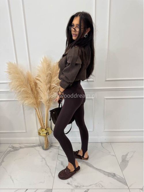 Legginsy z zapiętką i wysoką gumą czekoladowe ME GUSTA 131 - photo #5