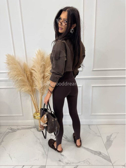 Legginsy z zapiętką i wysoką gumą czekoladowe ME GUSTA 131 - photo #6