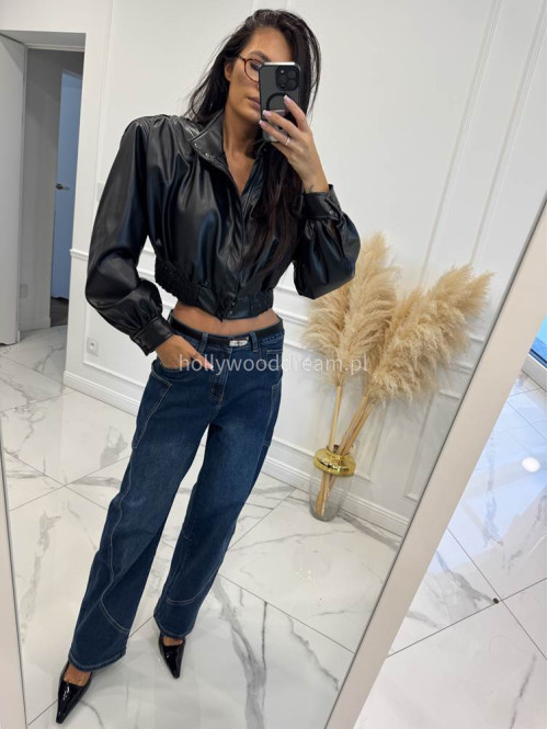 Spodnie jeans z kieszenią na boku ciemny granat Ilona 195 - photo #4