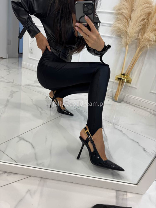 Legginsy shine  z zapiętką czarne Kamila 185 - photo #12