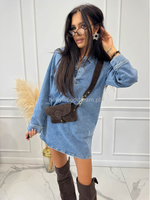 Sukienka mini jeansowa luźna na długi rękaw SABINA 193 - photo #7
