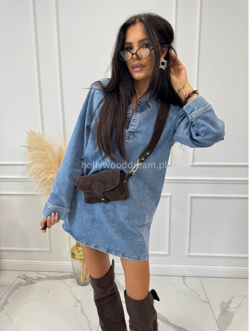 Sukienka mini jeansowa luźna na długi rękaw SABINA 193 - photo #8