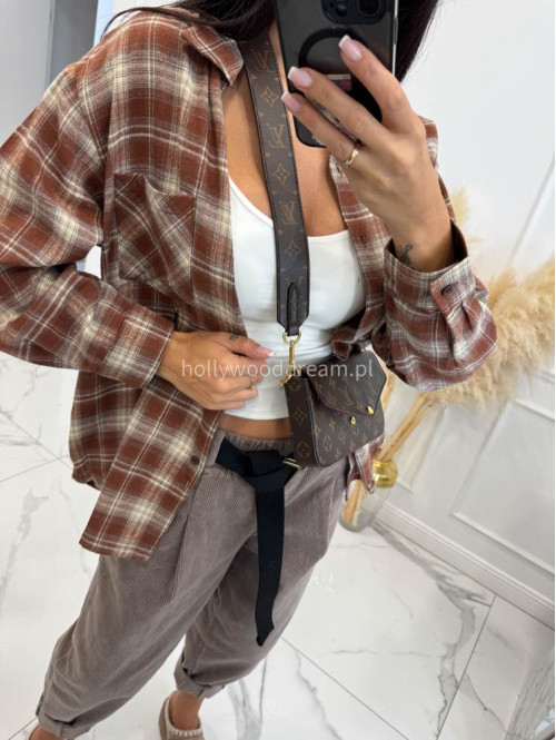 Miedziano-kremowa koszula w drobną kratę bawełniana z kieszenią PAULINA 06 - photo #12