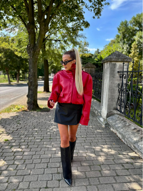 Czerwona kurtka bomber skórzana premium MILENA 25 - photo #0