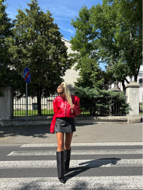 Czerwona kurtka bomber skórzana premium MILENA 25 - photo #2