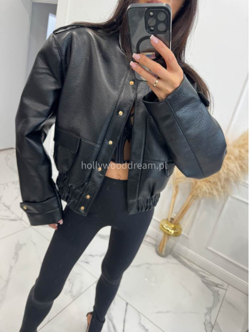 Czarna kurtka bomber skórzana premium MILENA 25 - photo #13