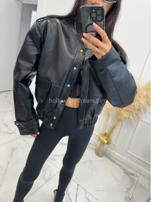 Czarna kurtka bomber skórzana premium MILENA 25 - photo #14