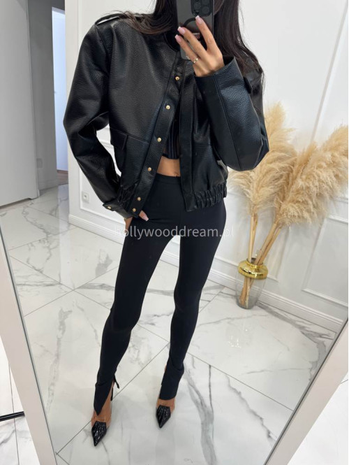 Czarna kurtka bomber skórzana premium MILENA 25 - photo #18