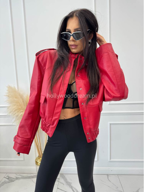 Czerwona kurtka bomber skórzana premium MILENA 25 - photo #11