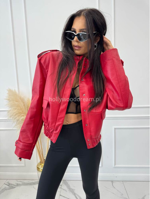 Czerwona kurtka bomber skórzana premium MILENA 25 - photo #13
