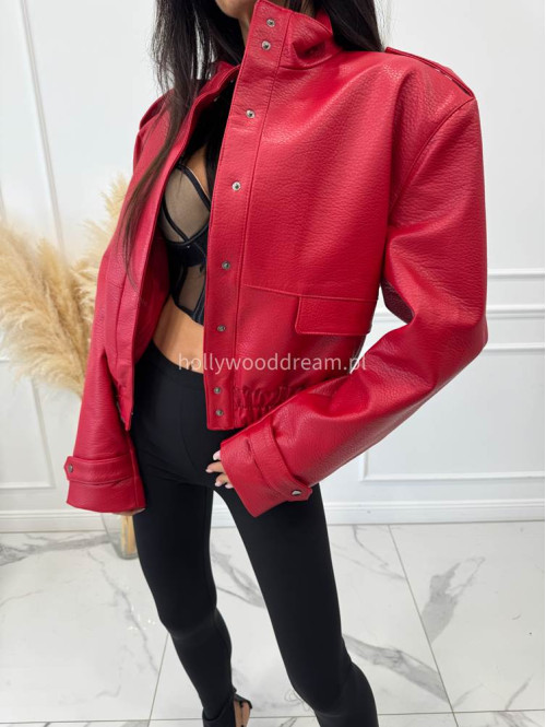 Czerwona kurtka bomber skórzana premium MILENA 25 - photo #15