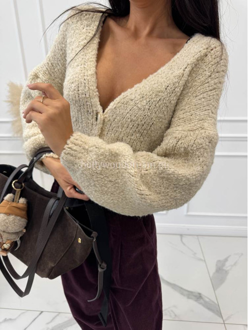 Beżowy sweter bukla zapinany na guziki ERWIN 194 - photo #13