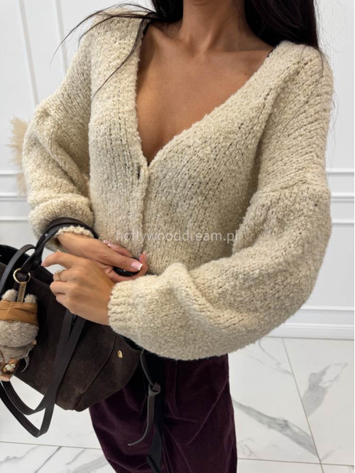 Beżowy sweter bukla zapinany na guziki ERWIN 194 - photo #14
