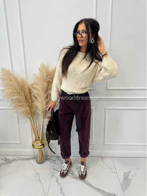 Beżowy sweter bukla z okrągłym dekoltem WERA 194 - photo #7