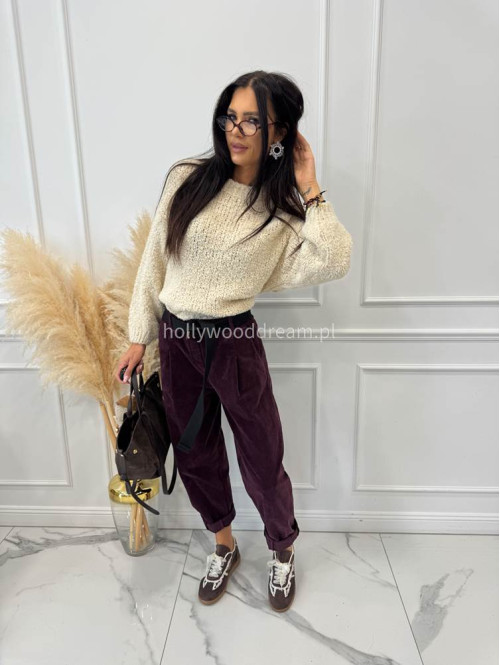 Beżowy sweter bukla z okrągłym dekoltem WERA 194 - photo #8