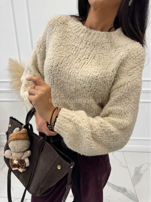 Beżowy sweter bukla WERA 194 - photo #12