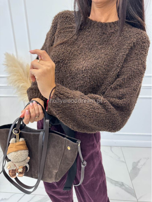 Czekoladowy sweter bukla z okrągłym dekoltem WERA 194 - photo #1