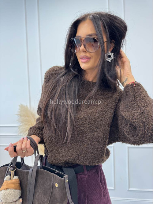 Czekoladowy sweter bukla z okrągłym dekoltem WERA 194 - photo #3