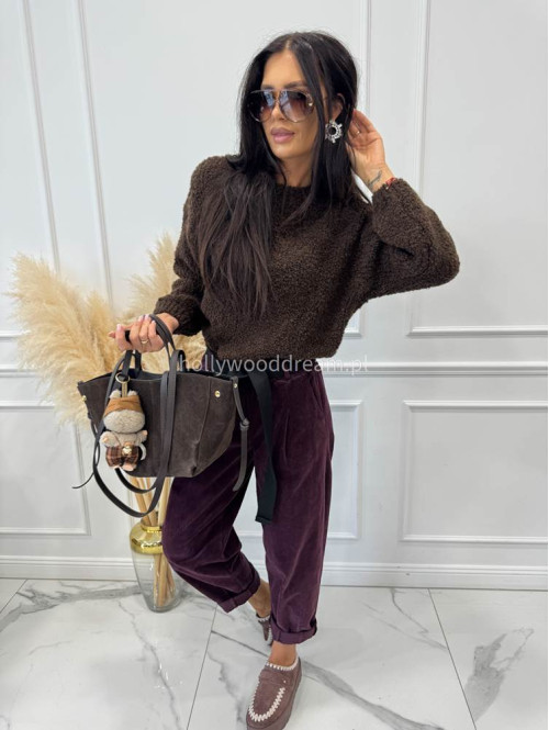 Czekoladowy sweter bukla z okrągłym dekoltem WERA 194 - photo #9