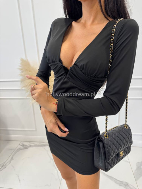 Czarna sukienka mini taliowana z dekoltem MAGDA 17 - photo #2