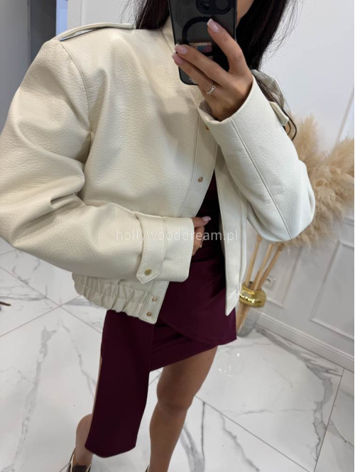 Kremowa kurtka bomber skórzana premium MILENA 25 - photo #9