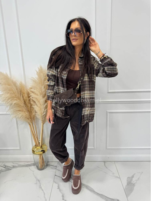 Beżowo-czekoladowa koszula flanelowa w kratę JENNY 06 - photo #8