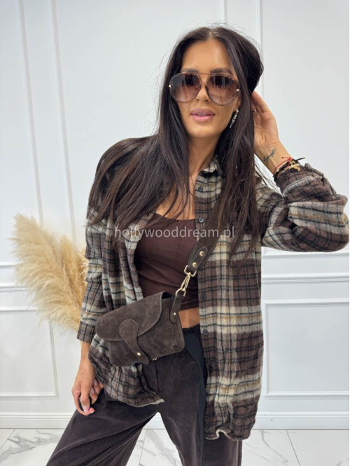 Beżowo-czekoladowa koszula flanelowa w kratę JENNY 06 - photo #10