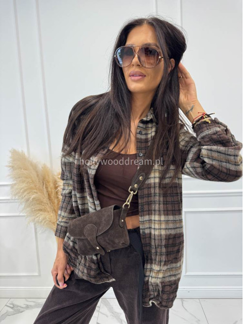 Beżowo-czekoladowa koszula flanelowa w kratę JENNY 06 - photo #11