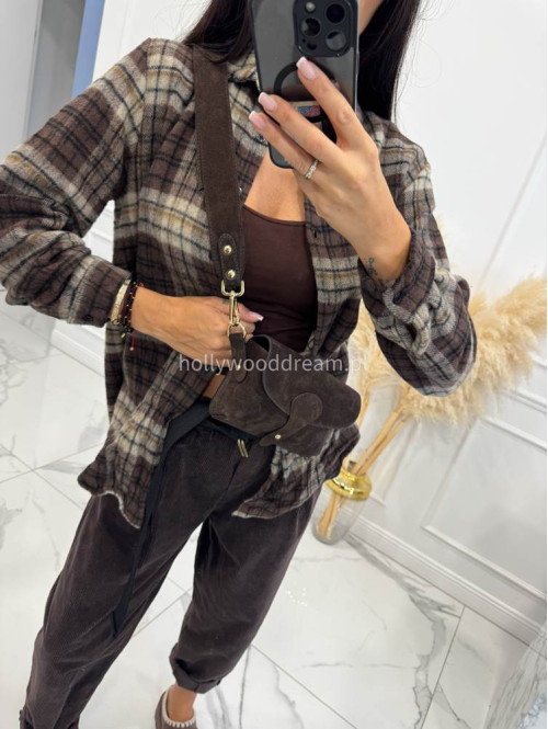 Beżowo-czekoladowa koszula flanelowa w kratę JENNY 06 - photo #12