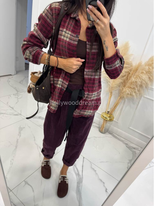 Bordowo-Beżowa koszula flanelowa w kratę JENNY 06 - photo #30