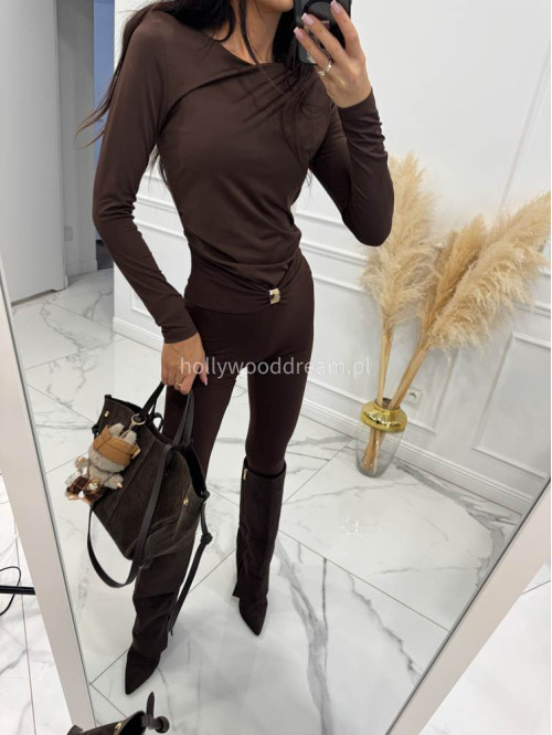 Czekoladowe legginsy ze złotą ozdobą na gumie TYMON 30 - photo #15